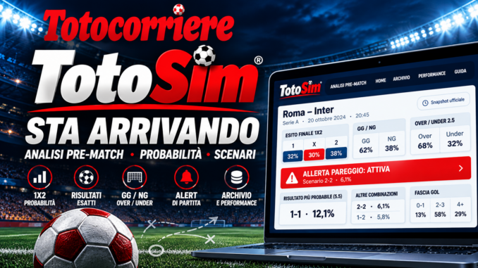 TotoSim analisi pre-match calcio con probabilità e scenari