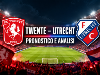 Twente Utrecht pronostico 18 ottobre 2026: stemmi FC Twente e FC Utrecht sullo stadio e scritta Pronostico e analisi